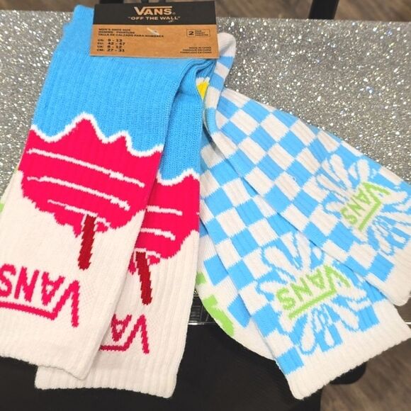 Vans Off The Wall 2PK Checkerboard Colorful Crew Sock - Picture 2 of 7